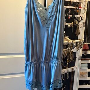 NWT Blue Lace Trim Sleeveless Silky Teddy
